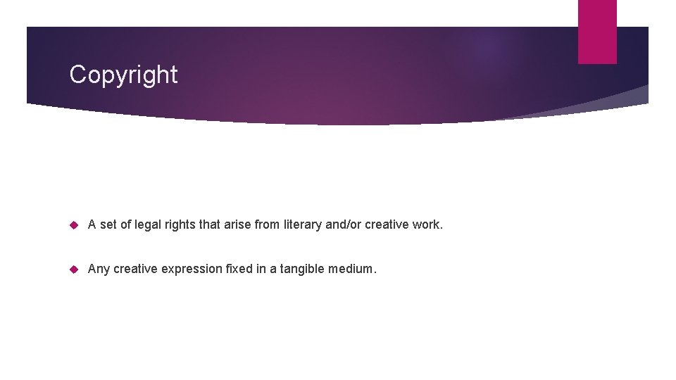 Copyright A set of legal rights that arise from literary and/or creative work. Any