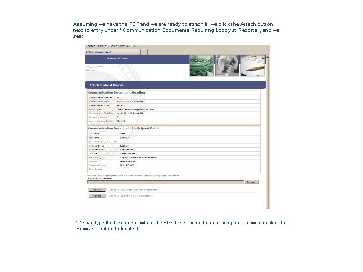 Assuming we have the PDF and we are ready to attach it, we click
