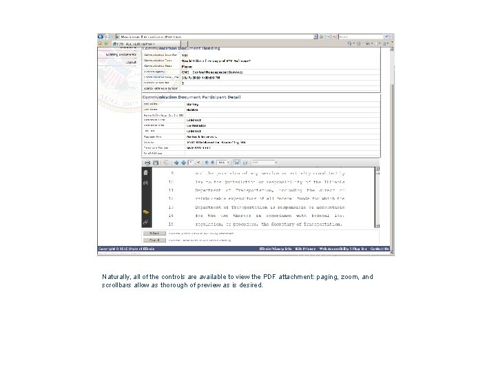 Naturally, all of the controls are available to view the PDF attachment: paging, zoom,