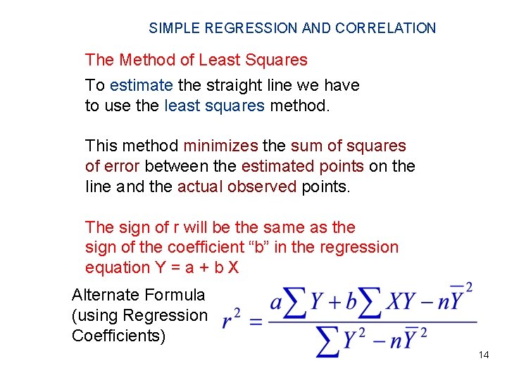 SIMPLE REGRESSION AND CORRELATION The Method of Least Squares To estimate the straight line