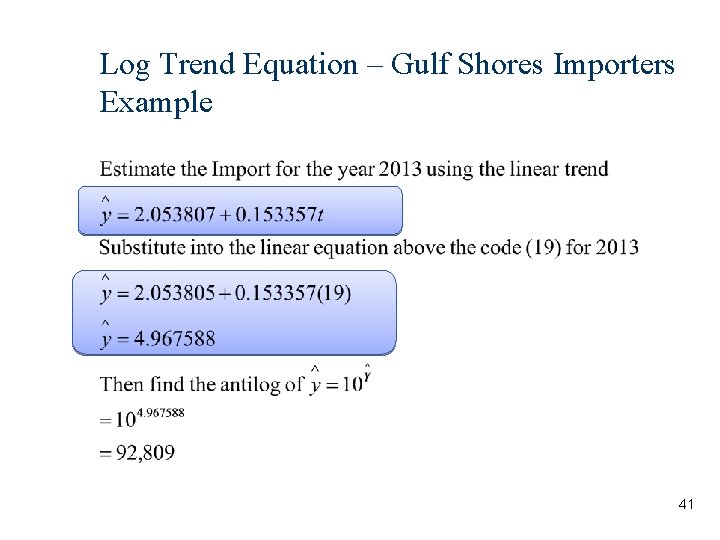 Log Trend Equation – Gulf Shores Importers Example 41 