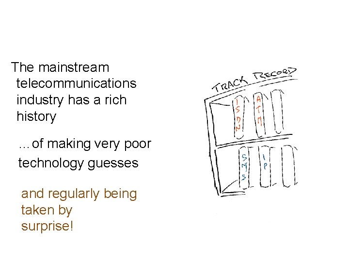 The mainstream telecommunications industry has a rich history …of making very poor technology guesses