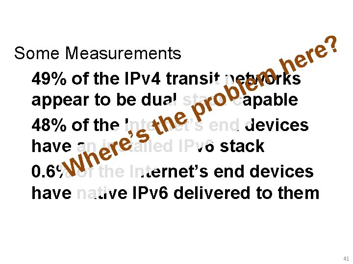 ? Some Measurements e r e h 49% of the IPv 4 transit networks