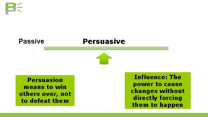 Passive Persuasion means to win others over, not to defeat them Persuasive Pushy Influence: