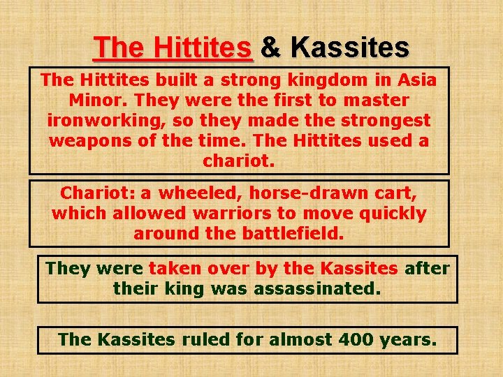 The Hittites & Kassites The Hittites built a strong kingdom in Asia Minor. They