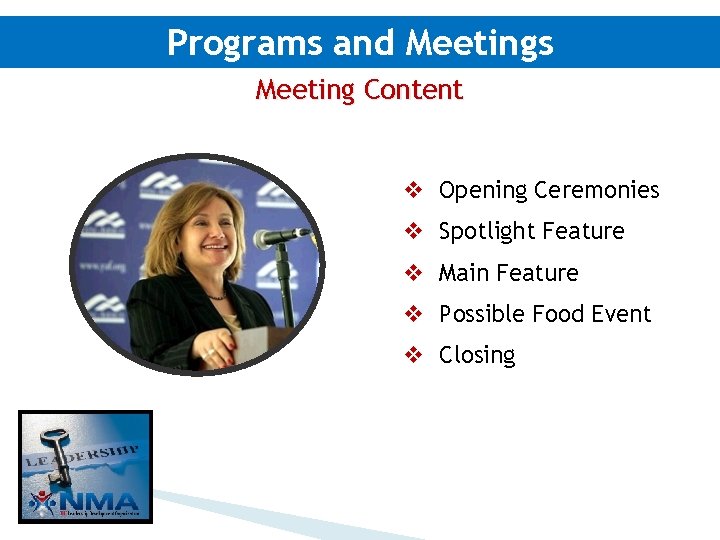 Programs and Meetings Meeting Content v Opening Ceremonies v Spotlight Feature v Main Feature