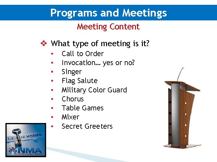 Programs and Meetings Meeting Content v What type of meeting is it? • •