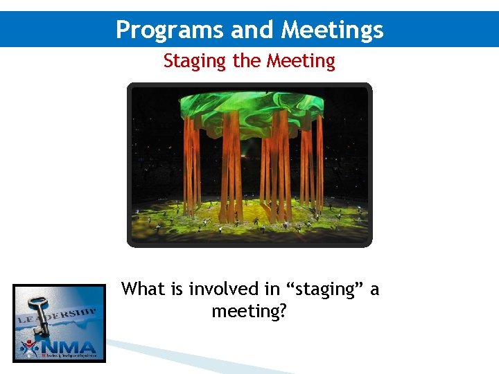 Programs and Meetings Staging the Meeting What is involved in “staging” a meeting? 