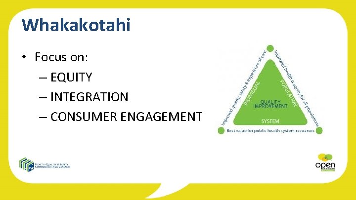 Whakakotahi • Focus on: – EQUITY – INTEGRATION – CONSUMER ENGAGEMENT 