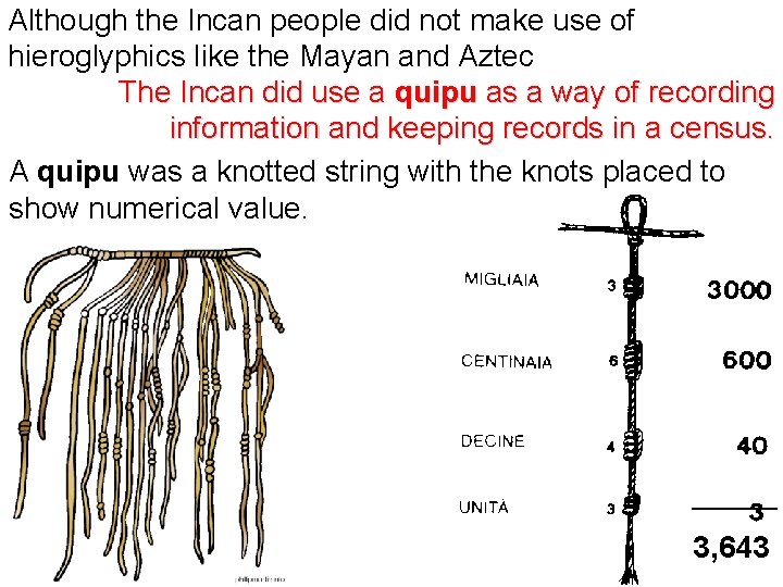 Although the Incan people did not make use of hieroglyphics like the Mayan and