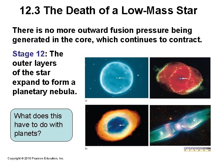 12. 3 The Death of a Low-Mass Star There is no more outward fusion