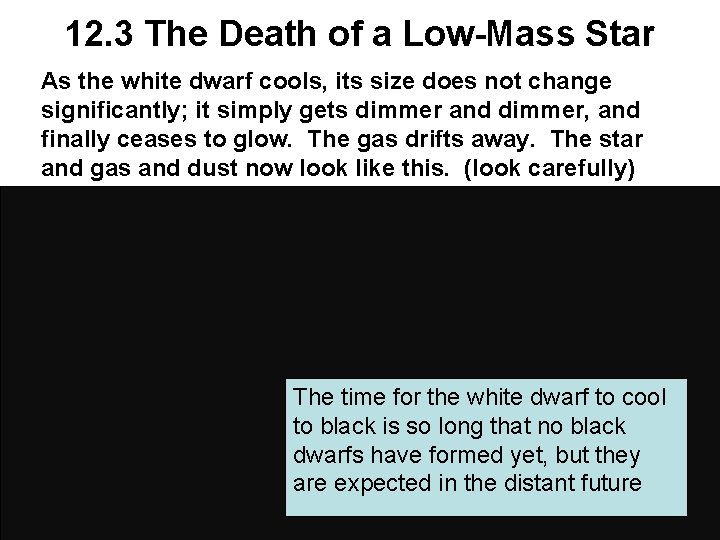 12. 3 The Death of a Low-Mass Star As the white dwarf cools, its