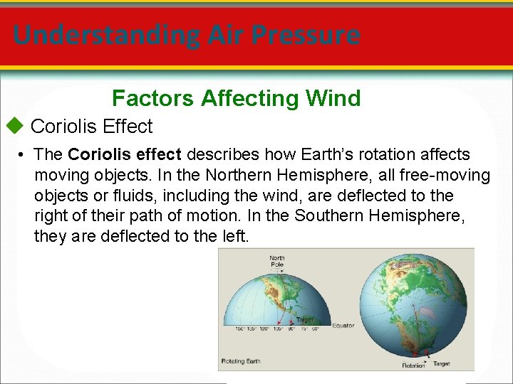 Understanding Air Pressure Factors Affecting Wind Coriolis Effect • The Coriolis effect describes how