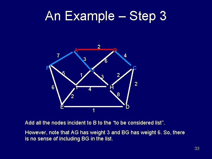 An Example – Step 3 7 F 2 A B 3 5 1 6