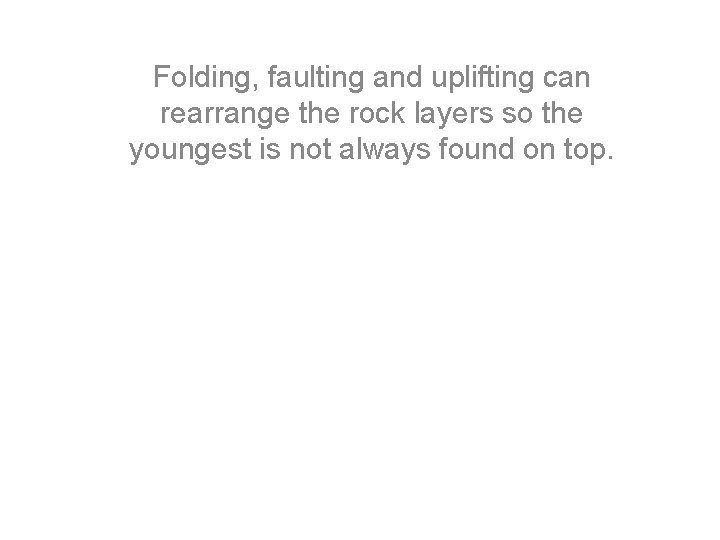 Folding, faulting and uplifting can rearrange the rock layers so the youngest is not