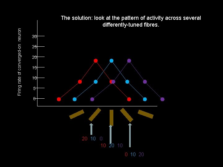 Firing rate of converged-on neuron The solution: look at the pattern of activity across