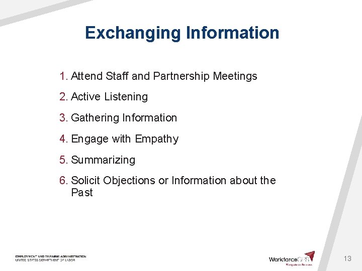 Exchanging Information 1. Attend Staff and Partnership Meetings 2. Active Listening 3. Gathering Information