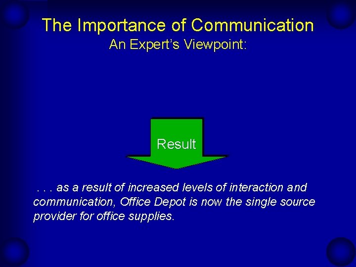 The Importance of Communication An Expert’s Viewpoint: Result. . . as a result of