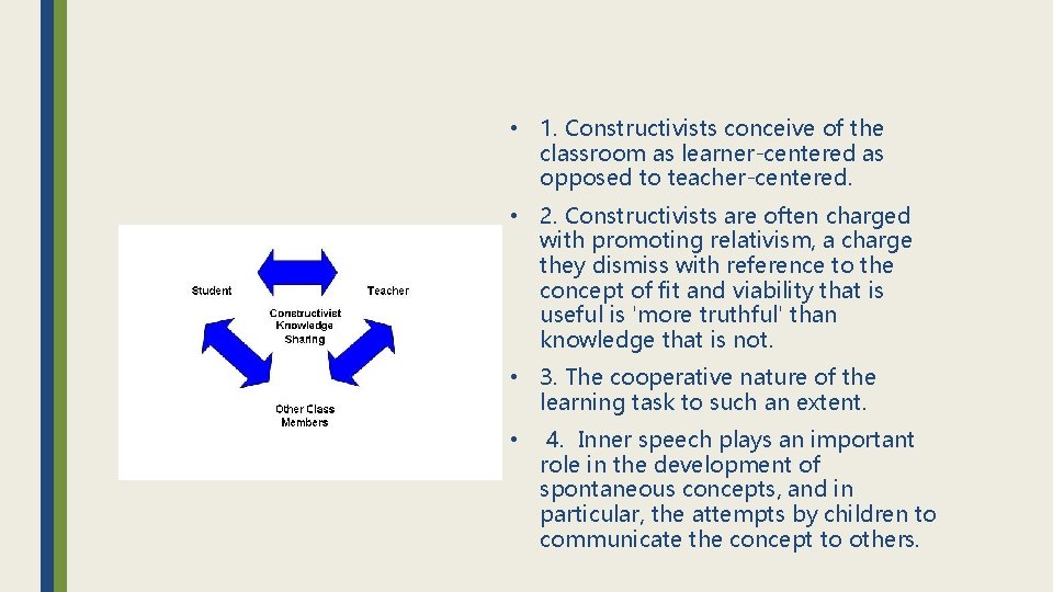  • 1. Constructivists conceive of the classroom as learner-centered as opposed to teacher-centered.