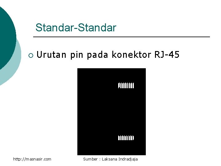 Standar-Standar ¡ Urutan pin pada konektor RJ-45 http: //masnasir. com Sumber : Laksana Indradjaja