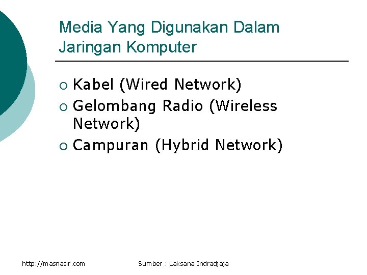 Media Yang Digunakan Dalam Jaringan Komputer Kabel (Wired Network) ¡ Gelombang Radio (Wireless Network)