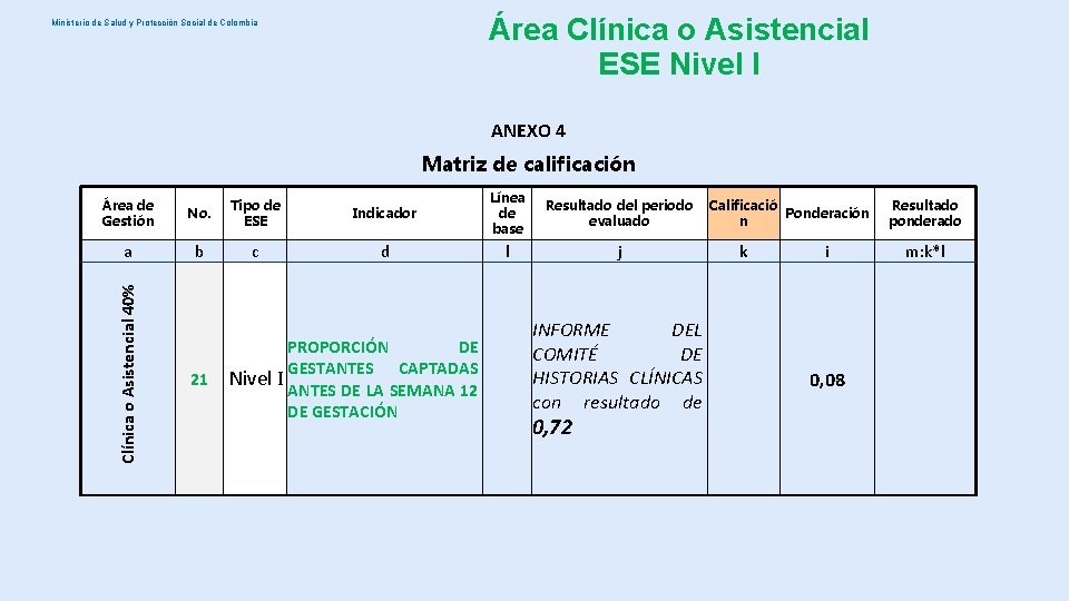 Área Clínica o Asistencial ESE Nivel I Ministerio de Salud y Protección Social de