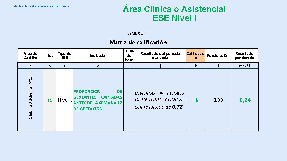 Área Clínica o Asistencial ESE Nivel I Ministerio de Salud y Protección Social de