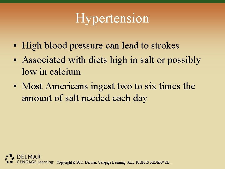 Hypertension • High blood pressure can lead to strokes • Associated with diets high