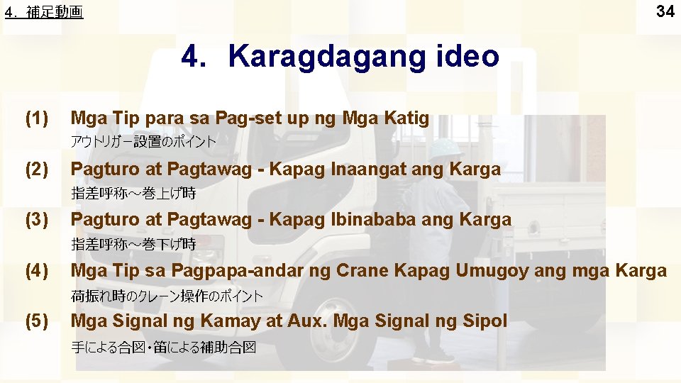 4. 補足動画 34 4. Karagdagang ideo (1) Mga Tip para sa Pag-set up ng