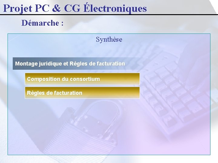 Projet PC & CG Électroniques Démarche : Synthèse Montage juridique et Règles de facturation