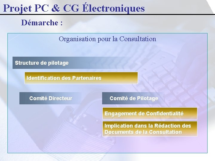 Projet PC & CG Électroniques Démarche : Organisation pour la Consultation Structure de pilotage