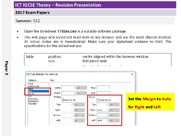 ICT IGCSE Theory – Revision Presentation 2017 Exam Papers Summer: S 32 Paper 3