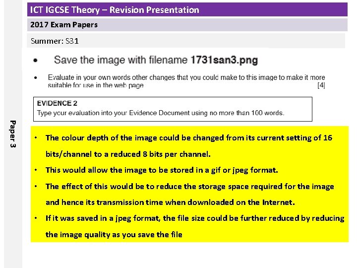 ICT IGCSE Theory – Revision Presentation 2017 Exam Papers Summer: S 31 Paper 3