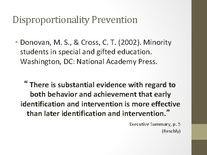 Disproportionality Prevention 82 • Donovan, M. S. , & Cross, C. T. (2002). Minority
