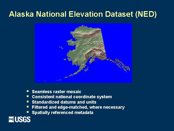 Alaska National Elevation Dataset NED Seamless raster mosaic
