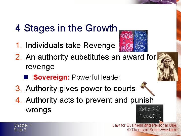 4 Stages in the Growth 1. Individuals take Revenge 2. An authority substitutes an