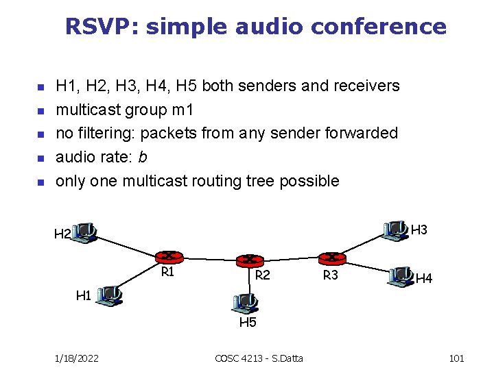 RSVP: simple audio conference n n n H 1, H 2, H 3, H