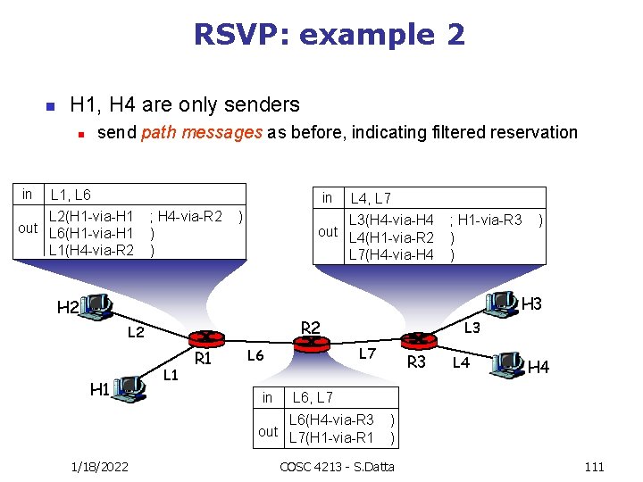 RSVP: example 2 n H 1, H 4 are only senders n send path