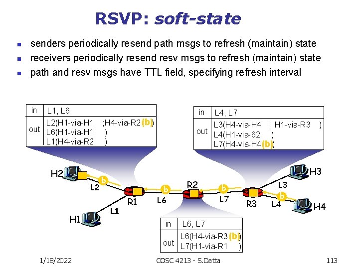 RSVP: soft-state n n n senders periodically resend path msgs to refresh (maintain) state