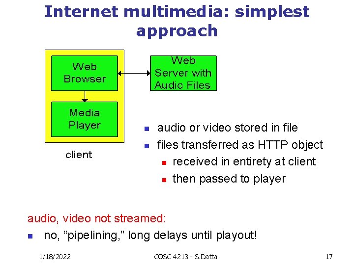 Internet multimedia: simplest approach n n audio or video stored in files transferred as