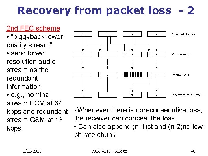 Recovery from packet loss - 2 2 nd FEC scheme • “piggyback lower quality