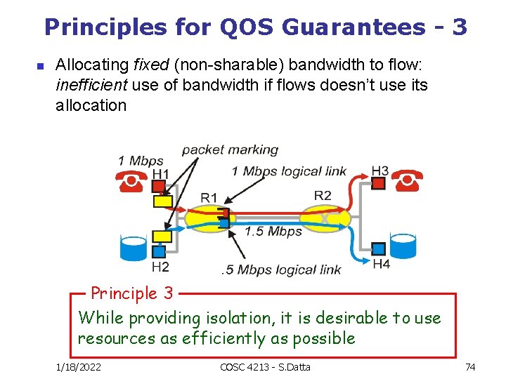 Principles for QOS Guarantees - 3 n Allocating fixed (non-sharable) bandwidth to flow: inefficient