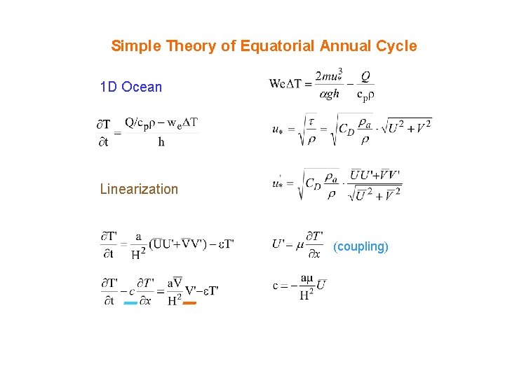 Simple Theory of Equatorial Annual Cycle 1 D Ocean Linearization (coupling) 