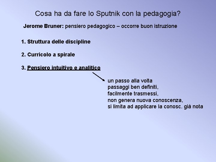 Cosa ha da fare lo Sputnik con la pedagogia? Jerome Bruner: pensiero pedagogico –