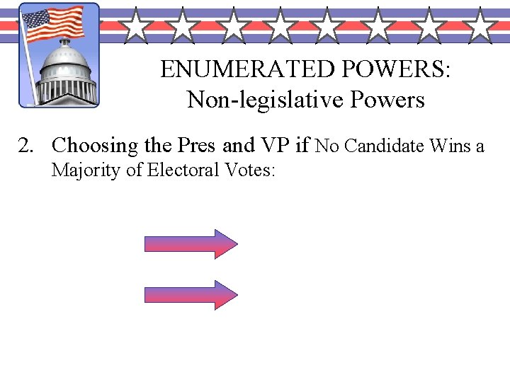 ENUMERATED POWERS: Non-legislative Powers 2. Choosing the Pres and VP if No Candidate Wins