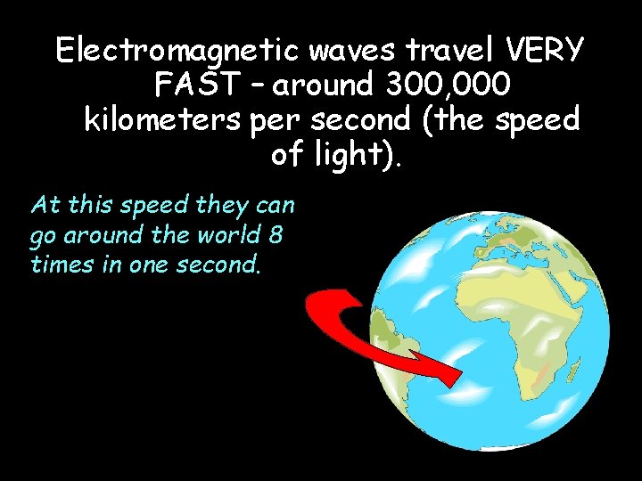 Electromagnetic waves travel VERY FAST – around 300, 000 kilometers per second (the speed