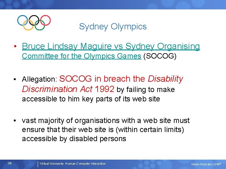 Sydney Olympics • Bruce Lindsay Maguire vs Sydney Organising Committee for the Olympics Games