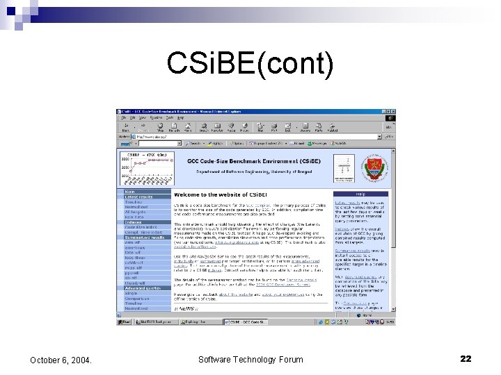 CSi. BE(cont) October 6, 2004. Software Technology Forum 22 