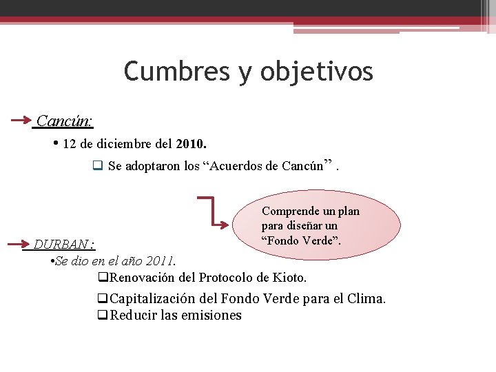 Cumbres y objetivos Cancún: • 12 de diciembre del 2010. q Se adoptaron los