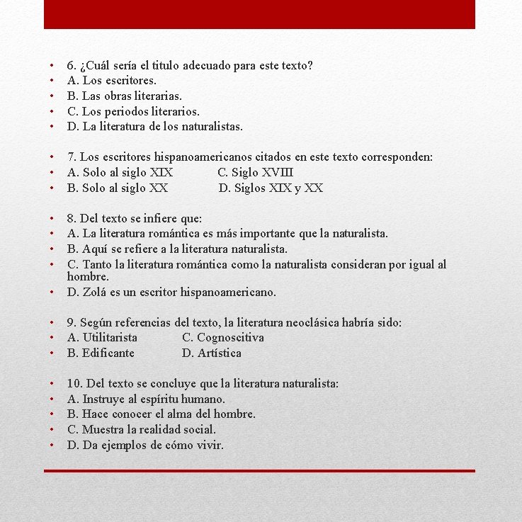 • • • 6. ¿Cuál sería el titulo adecuado para este texto? A. • • • 6. ¿Cuál sería el titulo adecuado para este texto? A.